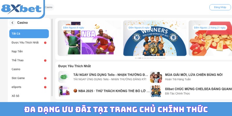 Đa dạng ưu đãi tại trang chủ chính thức